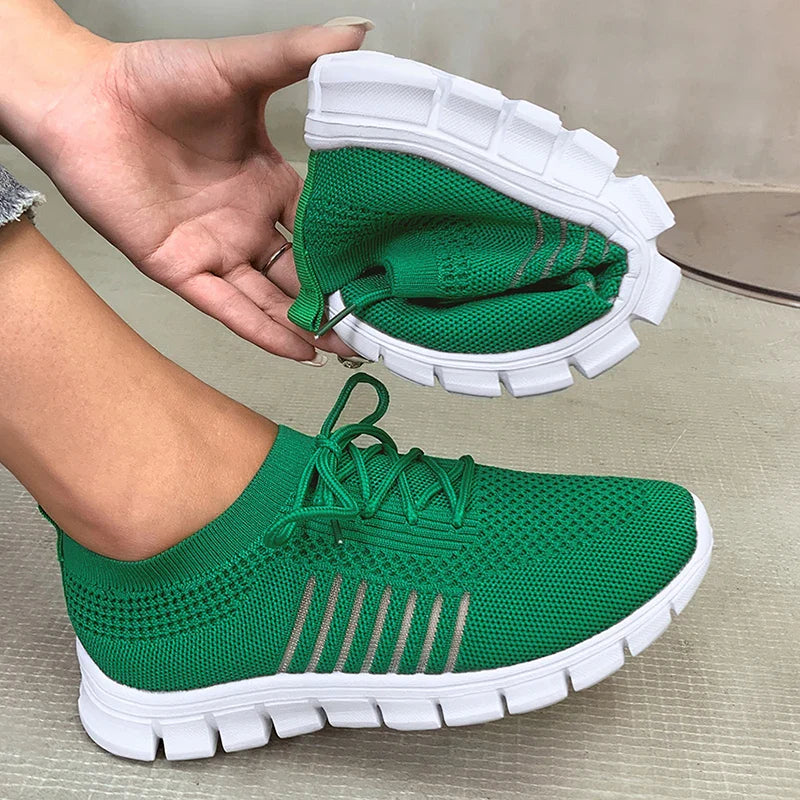 Hnewly Mesh Breathable Soft Sole Sneakers Women Lightweight Non-Slip Running Walking Shoes Woman 2024 Spring Casual Lace Up Flats Shoes