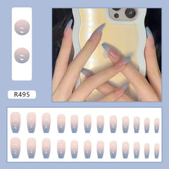 Hnewly 24Pcs/Set Full Coverage Waterproof Sticker Coffin False Nails Ballerina Press On Nail Set Seamless Removable Fake Nails Capsule