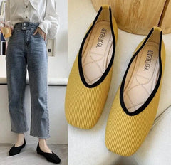 Cotton Fabric Flats Shoes Women Yellow Ballerina Socks Shoes Women Loafers Slip on Flat Heel Mule Shoes Plus Size 43