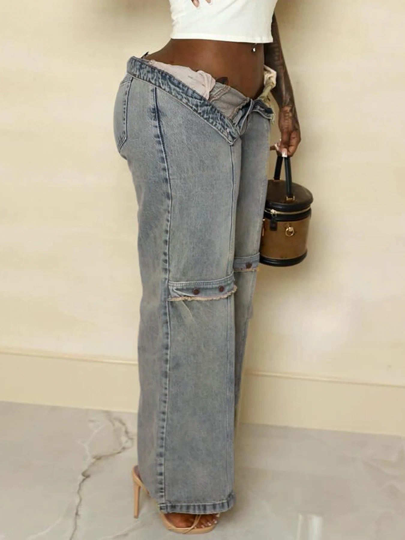 Hnewly Vintage Old-wash Straight-leg Jeans Y2k Baggy Women'S Jeans Streetwear Chic Wide Leg Trousers Grunge Denim Pants 2024