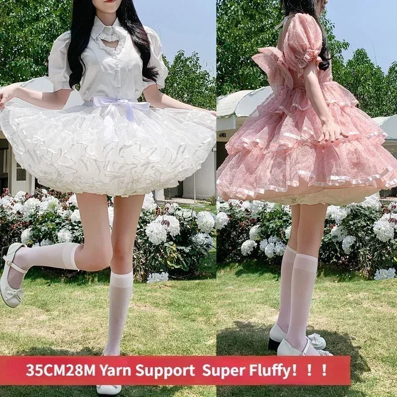 Hnewly Multi-layer Ruffled Petticoats for Women Fluffy Bubble Skirt Crinoline Underskirt No Hoop Boneless Lolita Puffy Skirt Mini Skirt