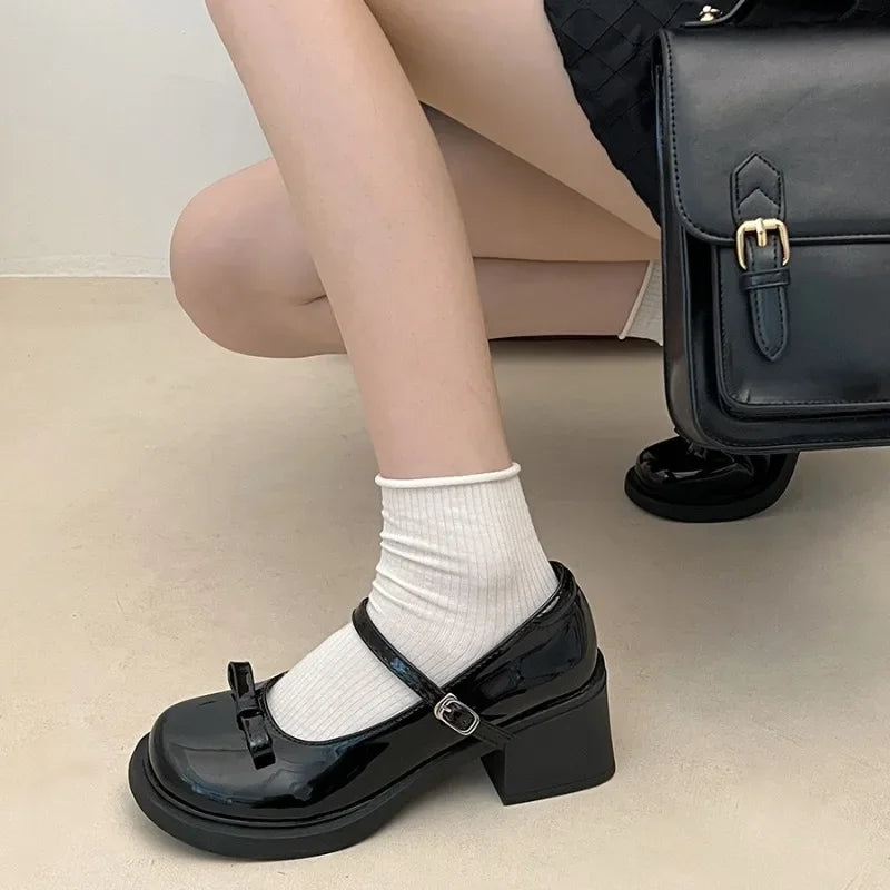 Hnewly Brown Jk Uniform Shoes British Style Retro Japanese Mary Jane Shoes Women's Lolita Bow Sweet Girls Kawaii Mid Heel Cute Laofers