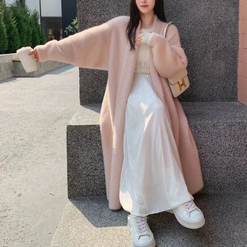 Hnewly Elegant Sweet Long Sweater Cardigan Women Korean Style Sweaters Coat Autumn Winter Solid Loose Casual Vintage Cardigan