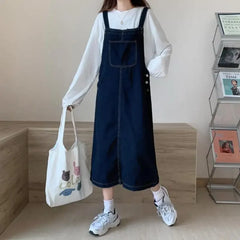 Hnewly Spring Summer Denim Overall Dress Women Casual Sleeveless Jeans Dresses Fashion Solid Split Loose Spaghetti Strap Dresses Girls