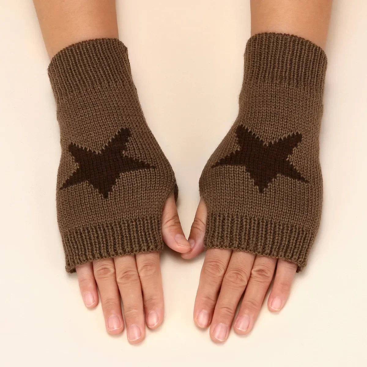 Hnewly Autumn Winter Knitted Woolen Gloves Ins Fashion Y2K Men Women Half Finger Warm Five Pointed Star Fingerless Gloves Unisex