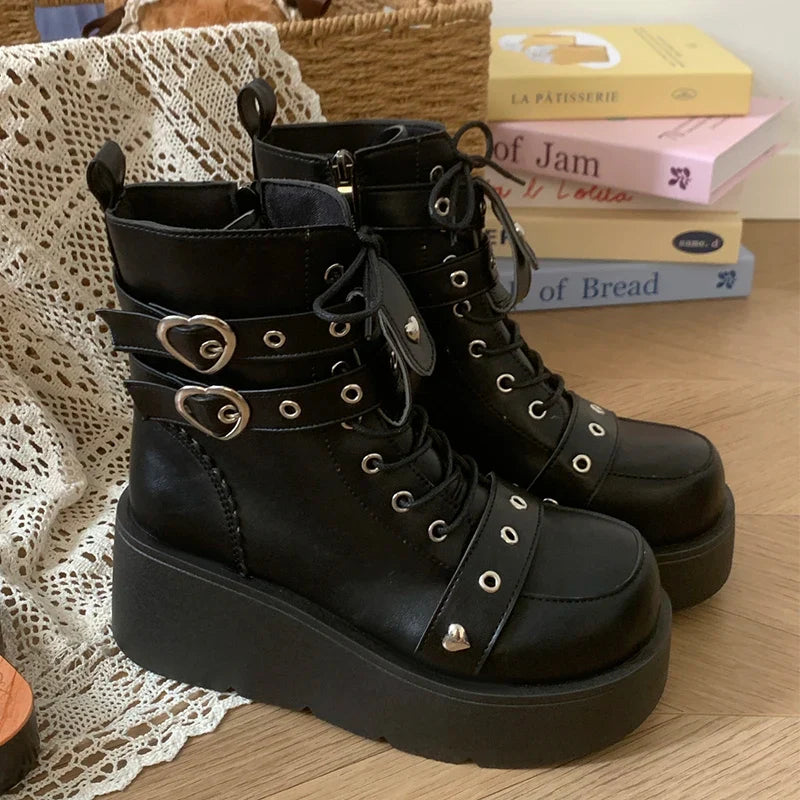 Hnewly Women's Boots Autumn Women Ankle Boots Platform Wedges High Heels Short Boots New Fashion Design Zip Cosplay Shoes of Women