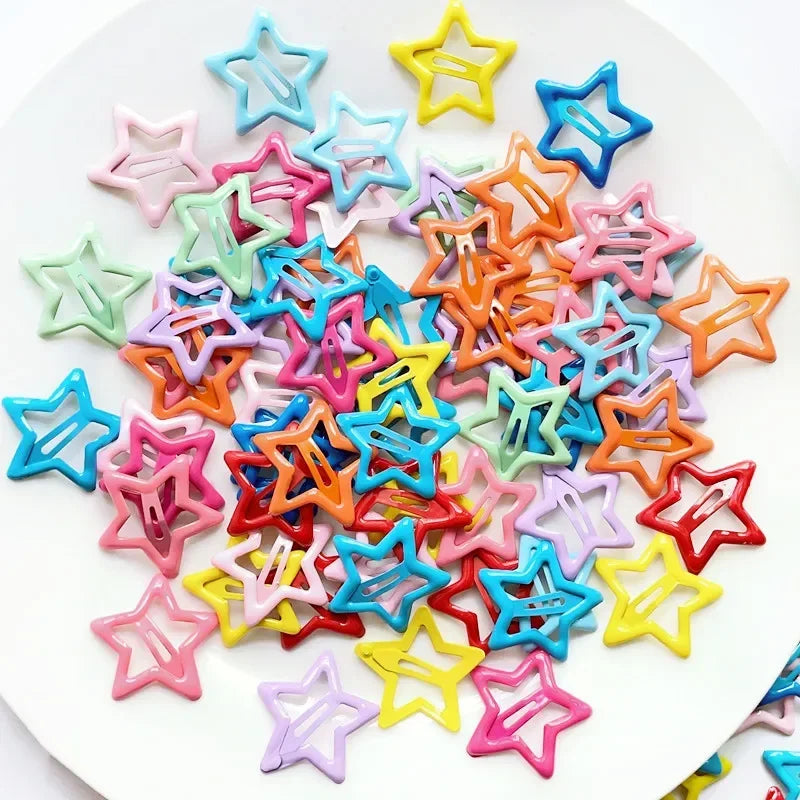 Hnewly 20/10Pcs Girls Y2K BB Star Clips For Kids Solid Color Headwear Alloy Barrettes Cute Glitter Hair Clips Hairpins Hair Accessories