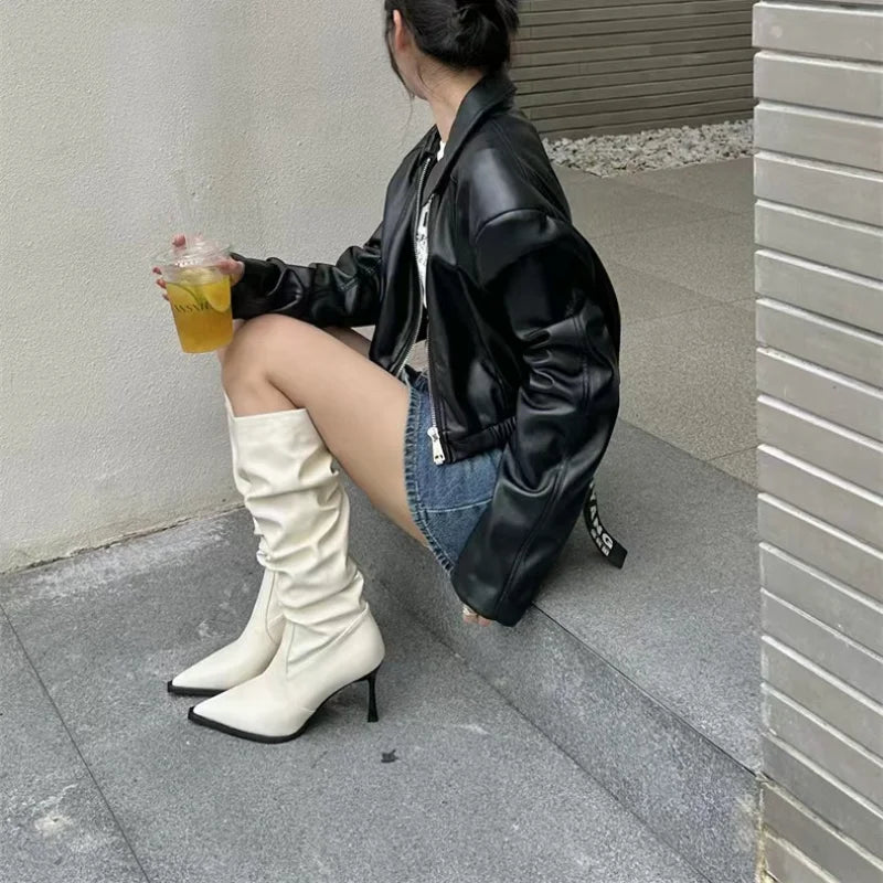 Hnewly Sexy Winter Women High Boots Fashion Pointed Toe Stiletto Heel Long Boots Ladies Elegant Knee High Boots Shoes