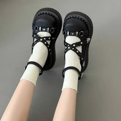 Hnewly Y2K Girls Mary Janes Pumps Buckle Thick Weges Round Toe Platform Shoes Cute Sweet  Lolita  Classic Brand Pumps