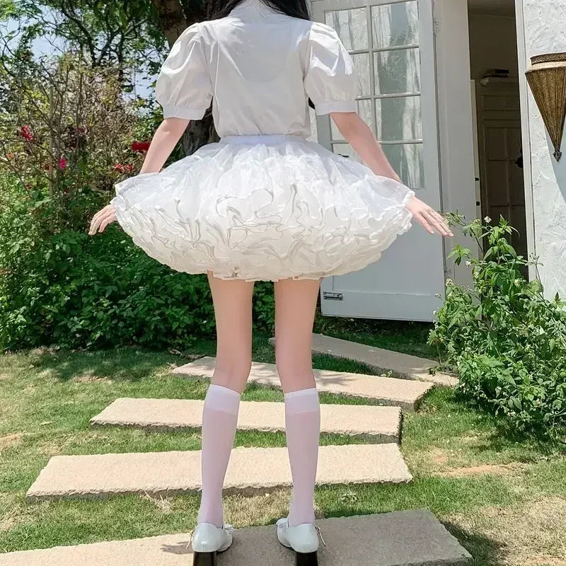 Hnewly Multi-layer Ruffled Petticoats for Women Fluffy Bubble Skirt Crinoline Underskirt No Hoop Boneless Lolita Puffy Skirt Mini Skirt