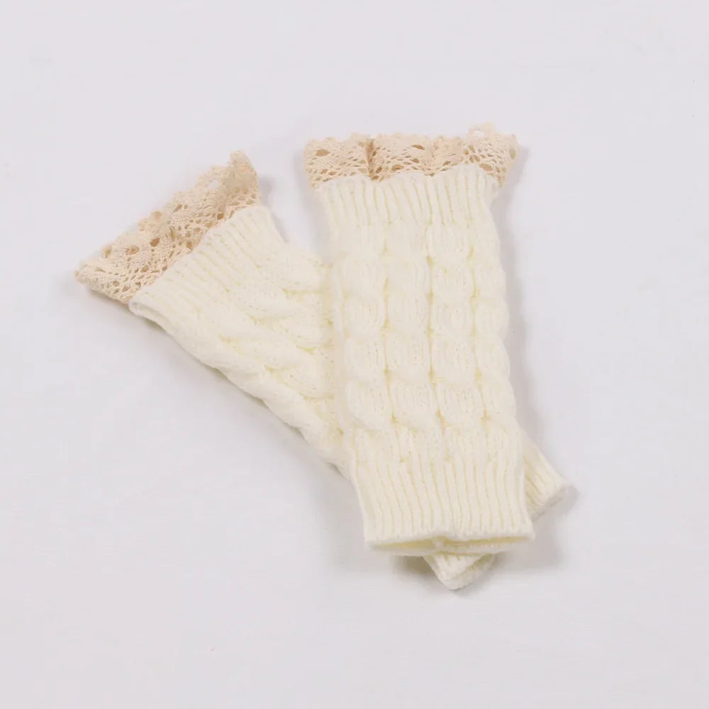 Hnewly New Lace Fingerless Gloves Women's Gloves Winter Warm Cute Student Writing Typing Half Finger Acrylic Knitted Glove Mittens y2k