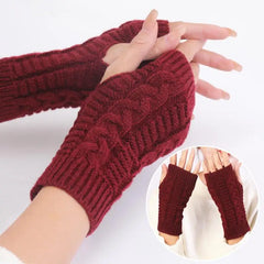 Hnewly Women Stylish Hand Warmer Winter Gloves Arm Crochet Knitting Faux Wool Mitten Warm Fingerless Glove Twist Pattern Women Gloves