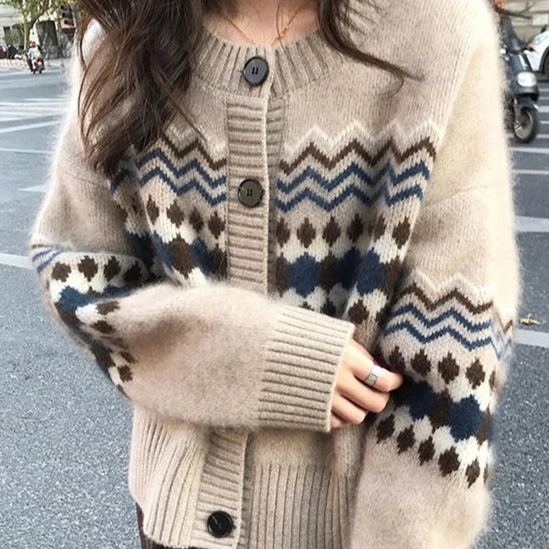 Hnewly Vintage Knitted Cardigan Women Preppy Style Y2k Fashion Sweater Harajuku Autumn Winter Casual Cardigan Tops Streetwear