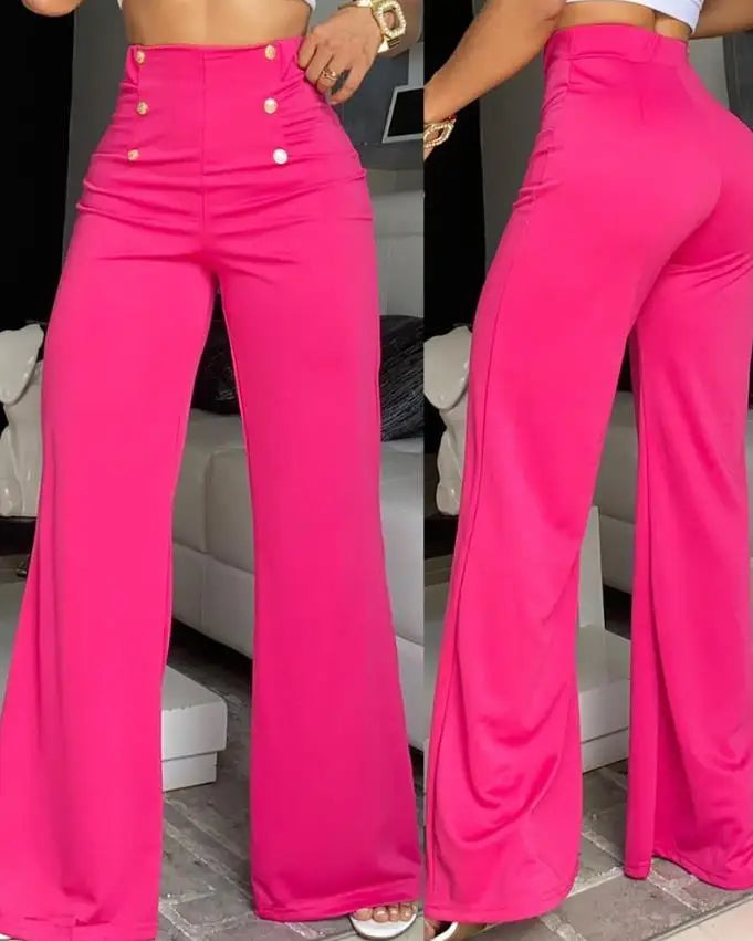 Hnewly Elegant High Waist Wide Leg Bootcut Pants Summer European & American Fashion Simple Women's Flared Trousers