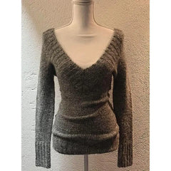 Hnewly Sexy Vintage V-neck Knitted Pullovers Women Early Y2k Grunge Sweaters Mujer Autumn Fashion Long Sleeve Pullovers Slim