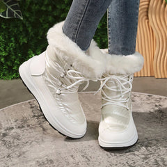 Hnewly Women's Faux Fur Ankle Boots Chunky Platform Waterproof Snow Boots Women Silver Thick Plush Warm Winter Boots Shoes Woman 43