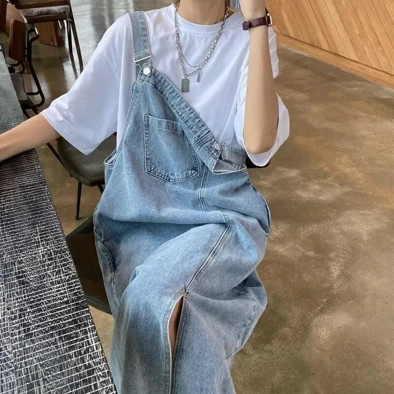 Hnewly Spring Summer Denim Overall Dress Women Sleeveless Jeans Dresses Fashion Female Solid Slip Casual Loose Spaghetti Strap Dresses