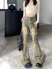 Hnewly trashy outfits Oversize American Retro Straight Casual Pants Y2k Grunge High Waist Loose Wide Leg  2024 New Bell Bottom Jeans Women