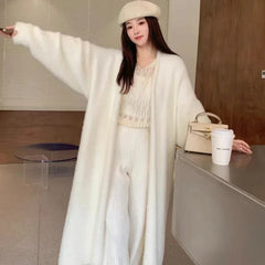 Hnewly Elegant Sweet Long Sweater Cardigan Women Korean Style Sweaters Coat Autumn Winter Solid Loose Casual Vintage Cardigan