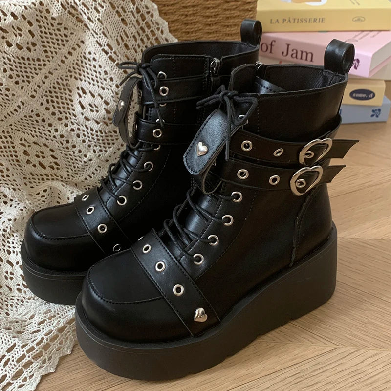 Hnewly Women's Boots Autumn Women Ankle Boots Platform Wedges High Heels Short Boots New Fashion Design Zip Cosplay Shoes of Women