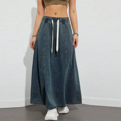 Hnewly Spring Autumn Women's Denim Midi Skirt Korean Low Waist Long Skirts Women Y2K Clothes Streetwear Casual Loose Straight Skirts