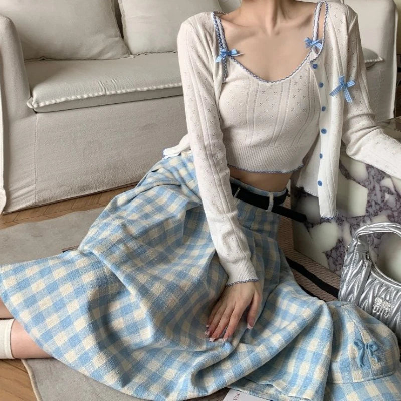 Hnewly Preppy Style Plaid Long Skirt Women Sweet Elegant Vintage Pleated Skirt High Waist Autumn Winter Retro A-line Skirts