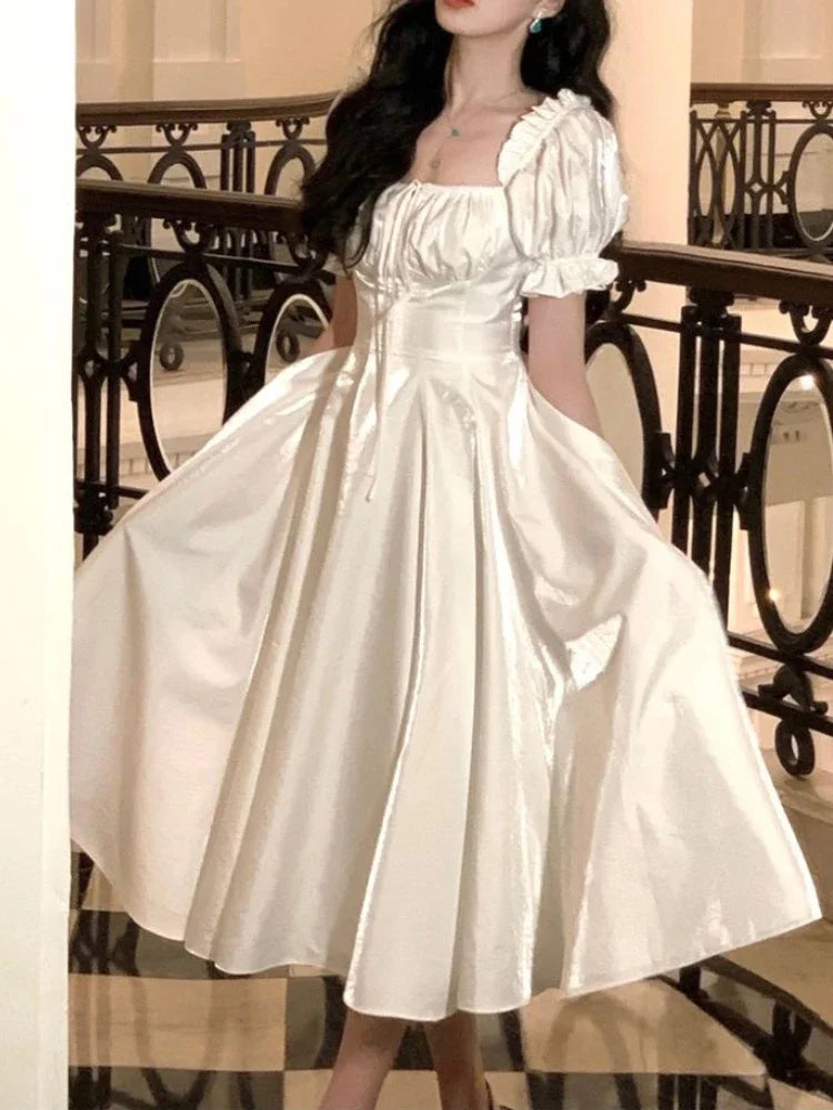 Hnewly Spring Summer Women Elegant Casual Wedding Dress Vintage Red White A-Line Party Prom Dresses Female Birthday Clothes Vestidos