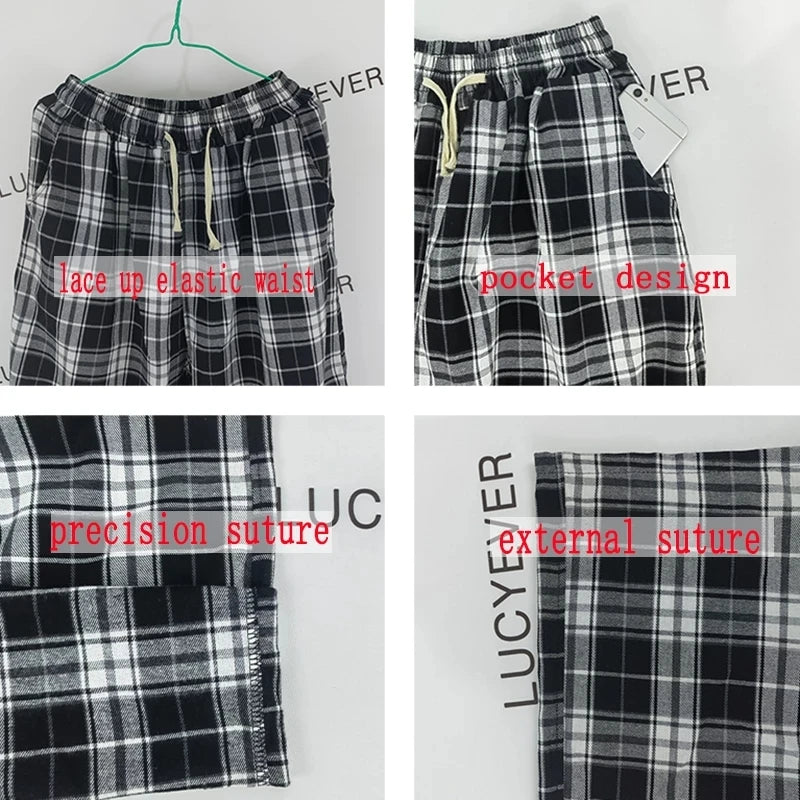 Hnewly Harajuku Black White Plaid Pants Women Oversized Wide Leg Trousers Female Korean Style High Waist Checkered Pants Female