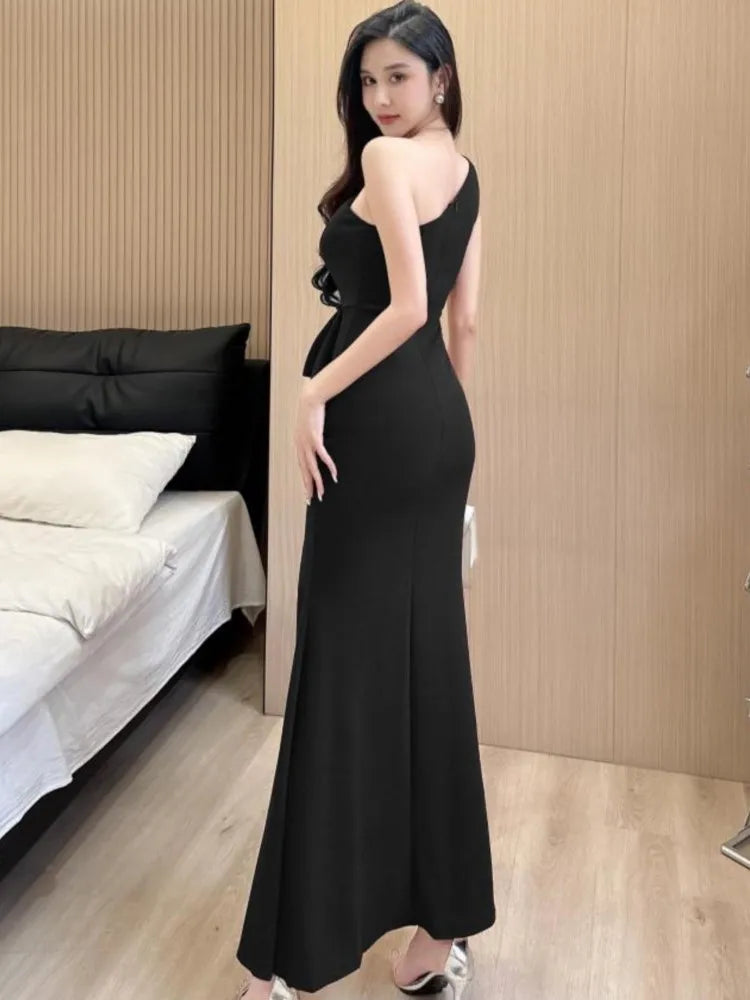 Hnewly Women Sexy Backless Slim Split Long Dress Summer Fashion Elegant Sleeveless Off Shoulder Elegant Club Party Mesh Dresses