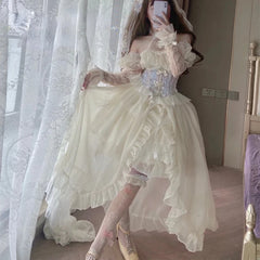 Hnewly DRESS TO IMPRESS Vintage Victorian Lolita Dress Cosplay Kawaii Lace Flower Bow Trailing Dresses Women Japanese Style Elegant Wedding Party Dress