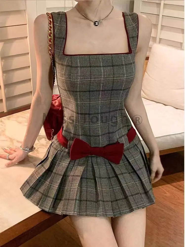 Hnewly DRESS TO IMPRESS Summer Sexy Striped Bow Slim Party Dress Women Y2k Sleeveless Streetwear Vintage Dress Fashion Chic Retro Pleated Clothing New