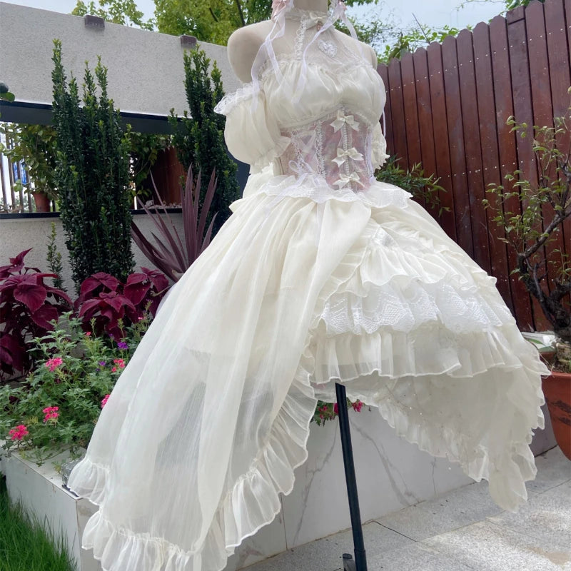 Hnewly DRESS TO IMPRESS Vintage Victorian Lolita Dress Cosplay Kawaii Lace Flower Bow Trailing Dresses Women Japanese Style Elegant Wedding Party Dress