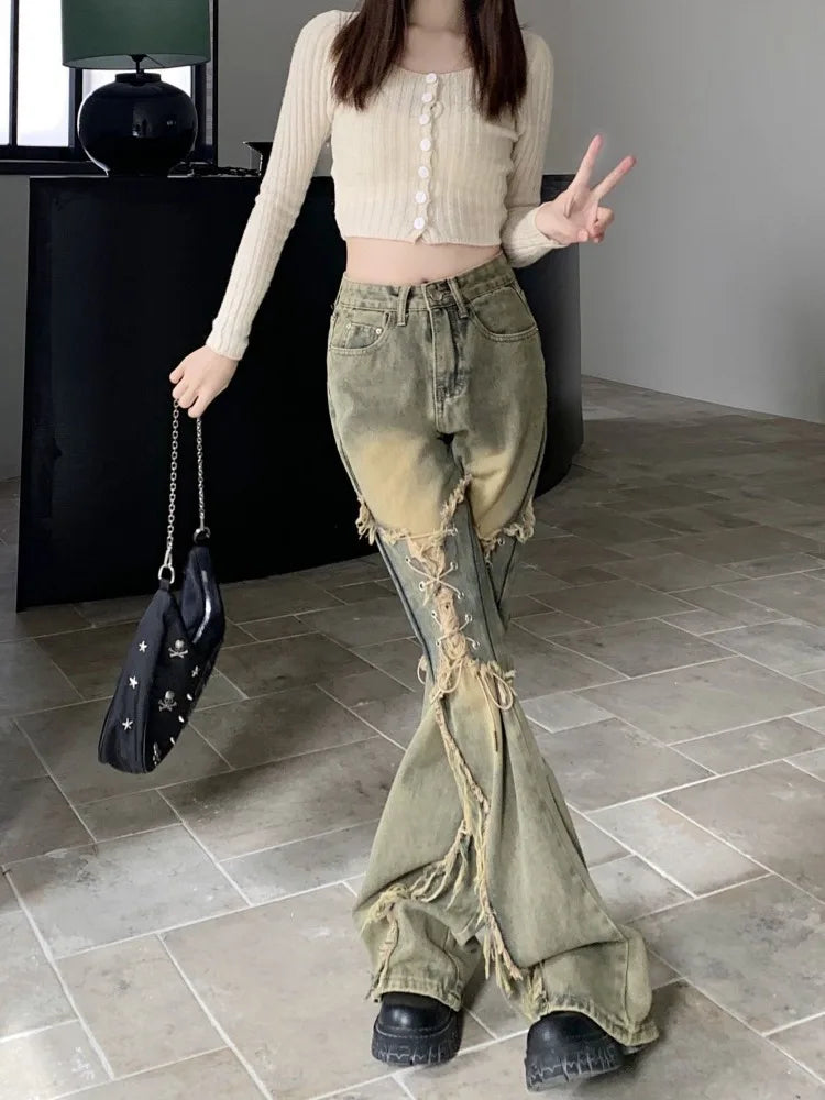 Hnewly trashy outfits Oversize American Retro Straight Casual Pants Y2k Grunge High Waist Loose Wide Leg  2024 New Bell Bottom Jeans Women