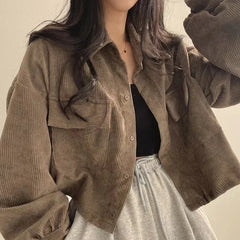 Hnewly Autumn Retro Versatile Single Breasted Turndown Collar Long Sleeved Jacket for Women Coffee Casual with Pockets Loose Coat