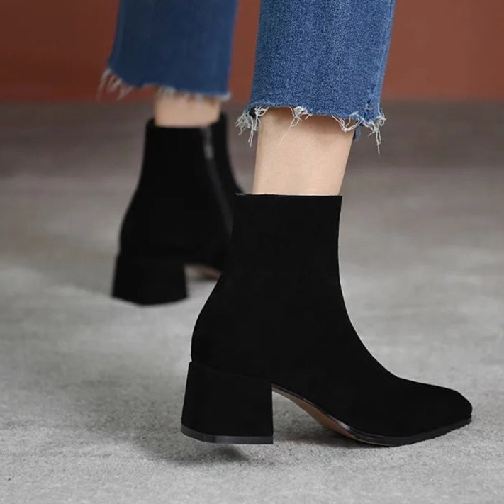 Hnewly Vintage Suede Women Ankle Boots Fashion Thick Heel Short Booties Autumn Winter Women's Shoes