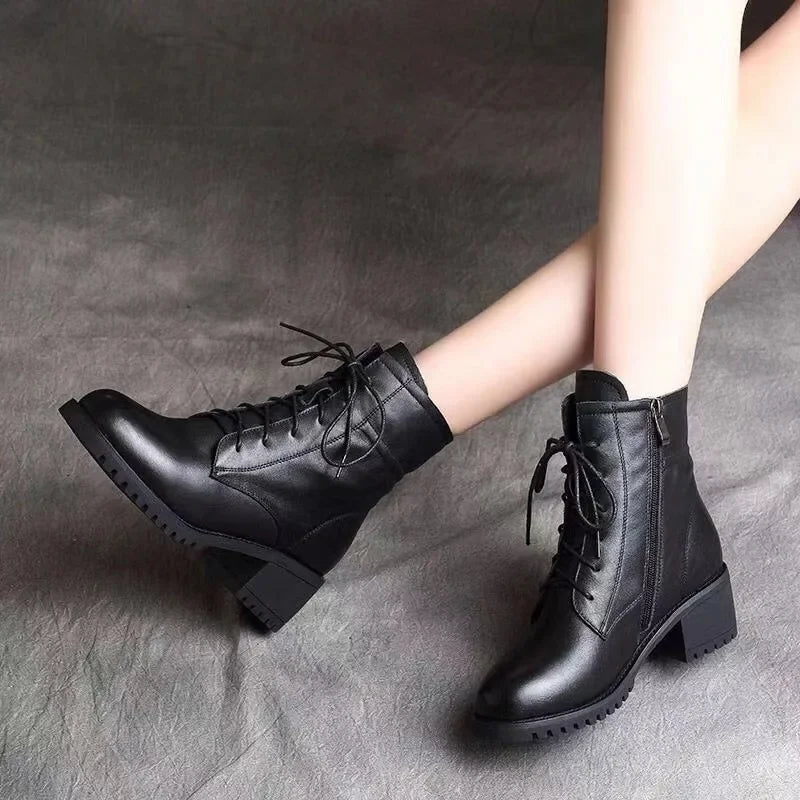 Hnewly High Quality Ladies Shoes Side Zipper Women's Boots Fashion Cross-tied Modern Boots Women Hot Sale Plus Size Ankle Boots