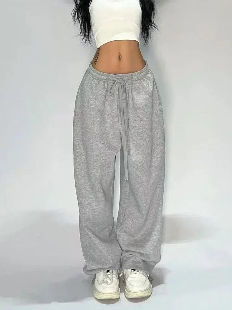 Hnewly Casual Gray Sweatpants Women Wide Leg Black Joggers Classic Baggy Streetwear Oversized Sports Female Trousers All-match