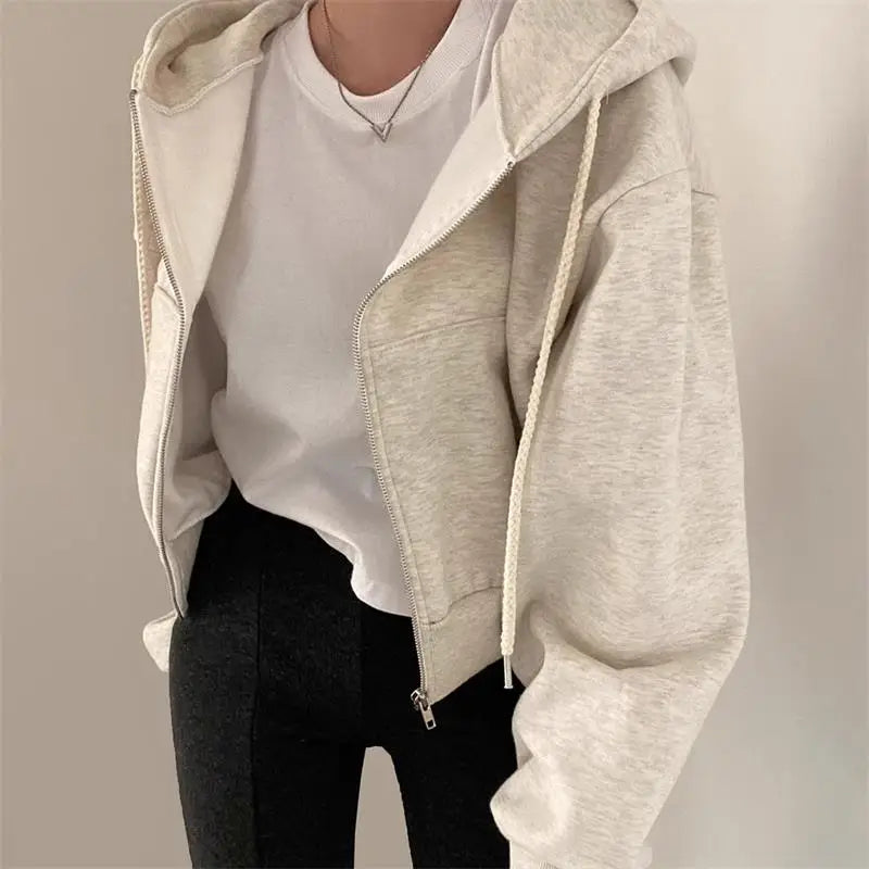 Hnewly casual winter outfits Short hooded Sweatshirt Women Y2K Zip Up Hoodies Harajuku Long Sleeve Tops Oversized Crop Top Female Loose Jackets Coat