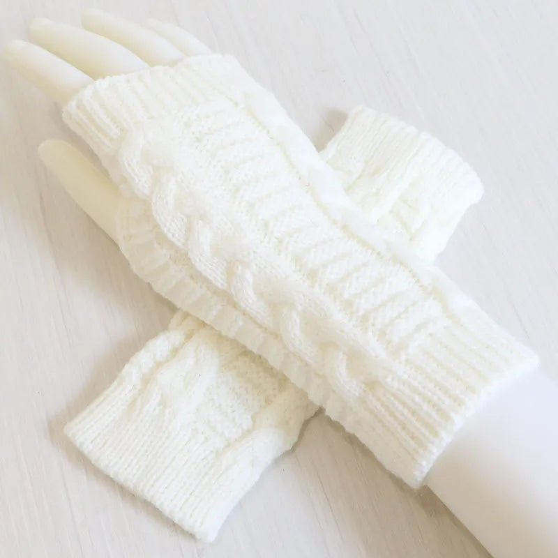 Hnewly Women Stylish Hand Warmer Winter Gloves Arm Crochet Knitting Faux Wool Mitten Warm Fingerless Glove Twist Pattern Women Gloves