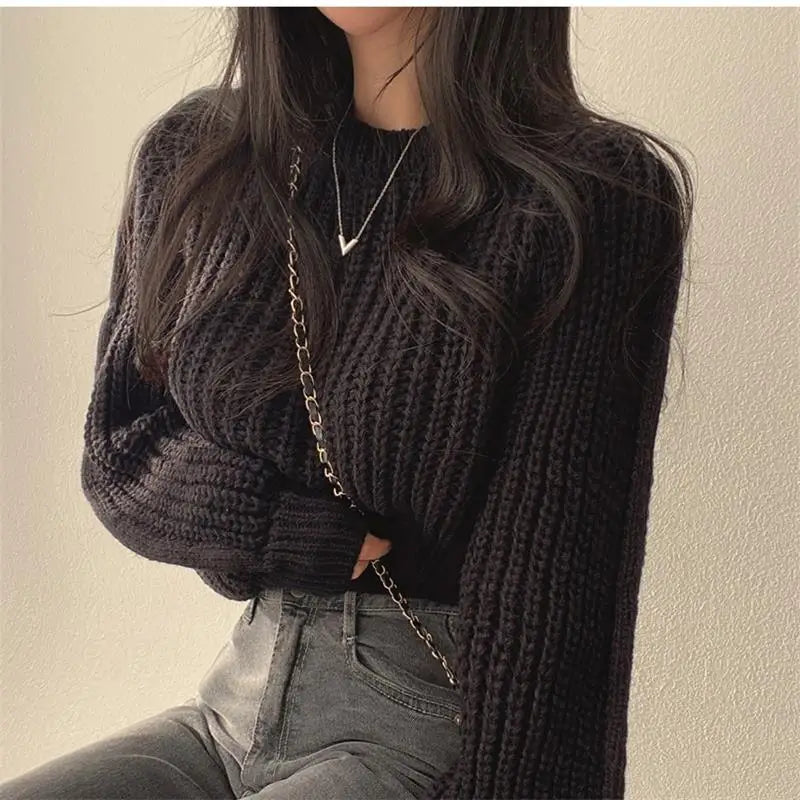 Loose Vintage Harajuku Lantern Long Sleeve Women Sweater Korean Autumn Knit Soft Warm Top Chic Pullovers Solid Femme Sweater