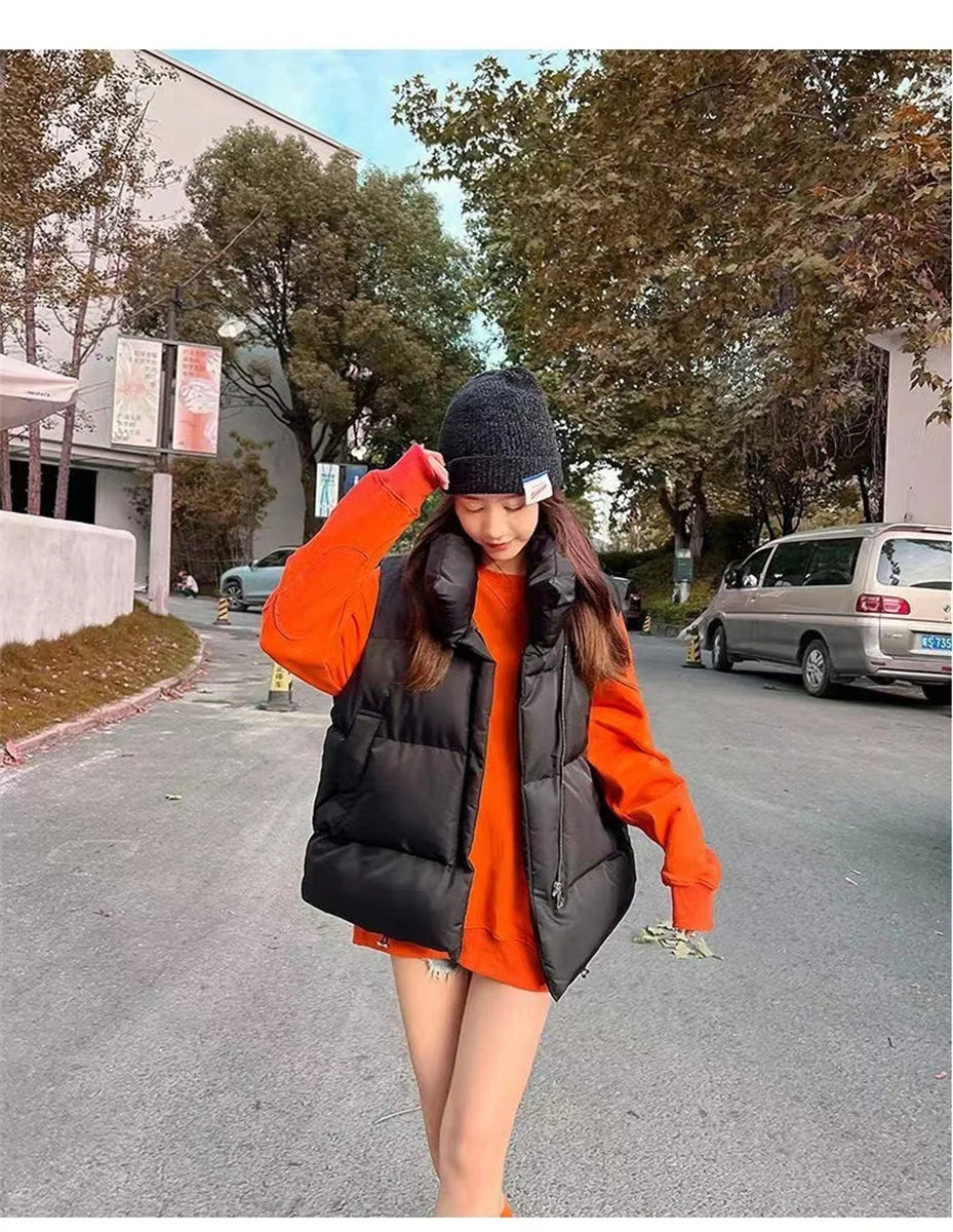 Hnewly cold weather outfits Women Fashion Autumn New Stand Collar Elegant Down Coats Warm Outerwear Casual Belt Sleeveless Winter Women Vests Jackets