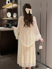 Hnewly Autumn Lace Strap Dresses for Women Sweet Vintage Korean Style Long Party Dresses Elegant Casual Women's Dresses Designer