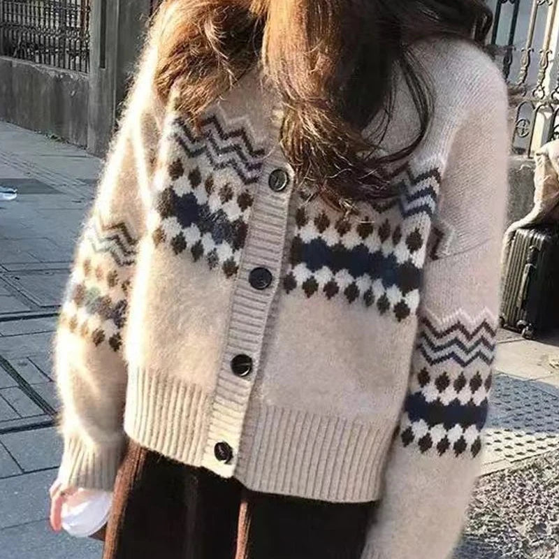 Hnewly Vintage Knitted Cardigan Women Preppy Style Y2k Fashion Sweater Harajuku Autumn Winter Casual Cardigan Tops Streetwear