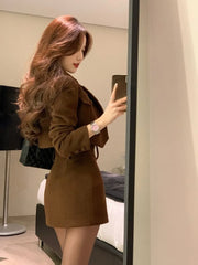 Hnewly Elegant Fashion Long Sleeve Coat Women+ Sexy Slim Fit Camisole Tops+ Y2k High Waist Bodycon Skirts Sping New Three Piece Sets