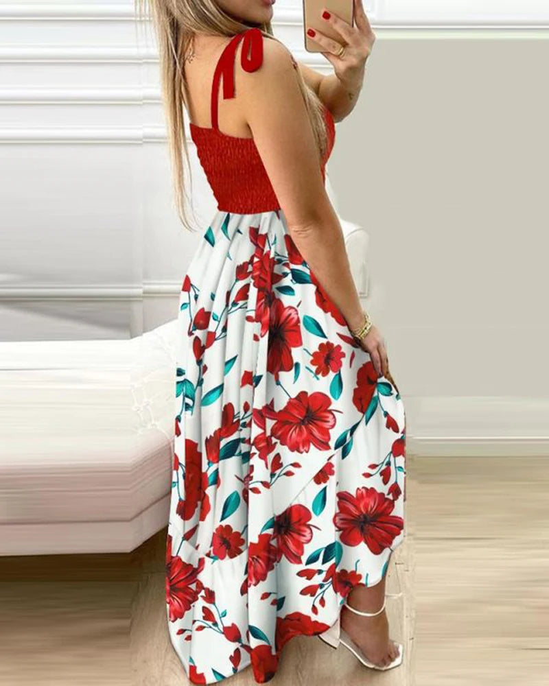 Hnewly Summer Sexy Spaghetti Strap Floral Print Maxi Dress For Women Casual Elegant Chest Wrap Long Woman Beach Dress Holiday