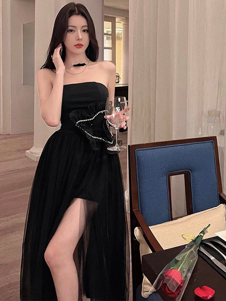 Hnewly DRESS TO IMPRESS Summer Women Evening Dress Black Sexy Chest Wrapping Backless Slim Maxi Dresses Party Gown Birthday Robe Mujer Vestidos Fiesta