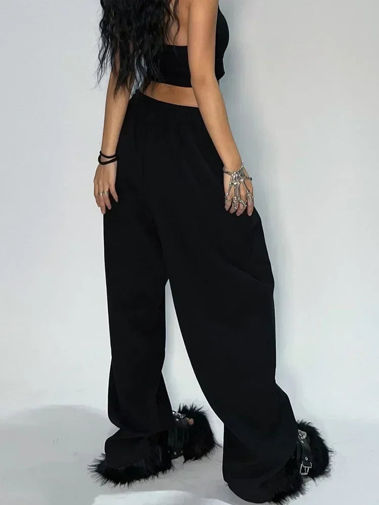 Hnewly Casual Gray Sweatpants Women Wide Leg Black Joggers Classic Baggy Streetwear Oversized Sports Female Trousers All-match