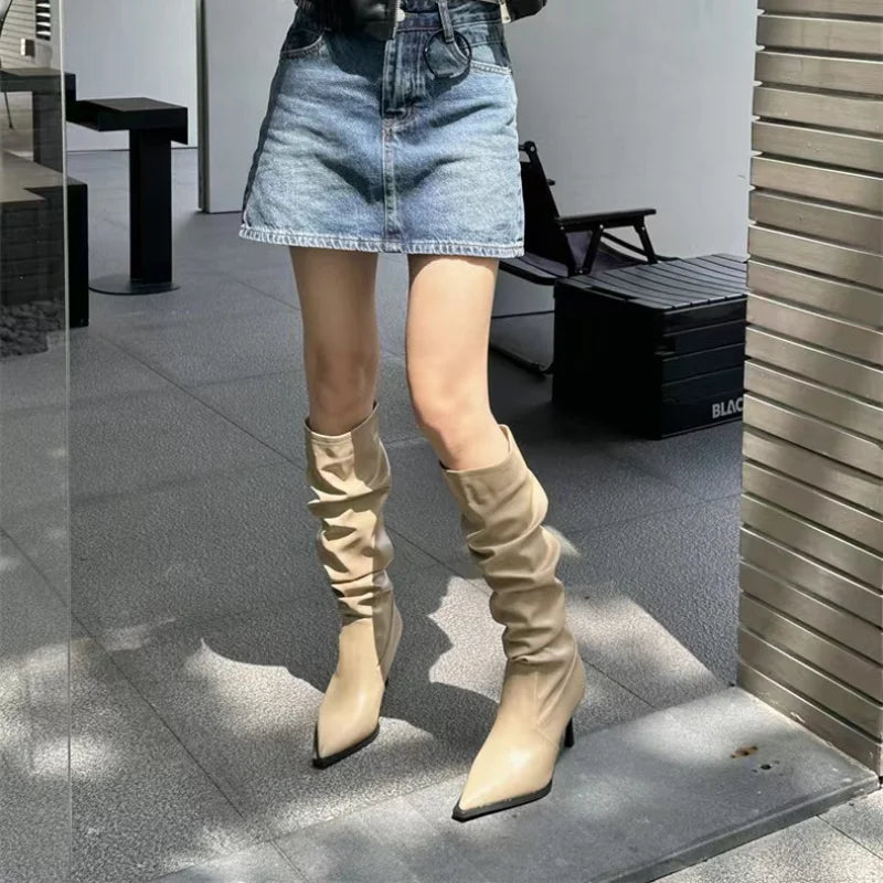 Hnewly Sexy Winter Women High Boots Fashion Pointed Toe Stiletto Heel Long Boots Ladies Elegant Knee High Boots Shoes