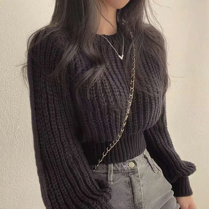 Hnewly FALL OUTFIT Loose Vintage Harajuku Lantern Long Sleeve Women Sweater Korean Autumn Knit Soft Warm Top Chic Pullovers Solid Femme Sweater