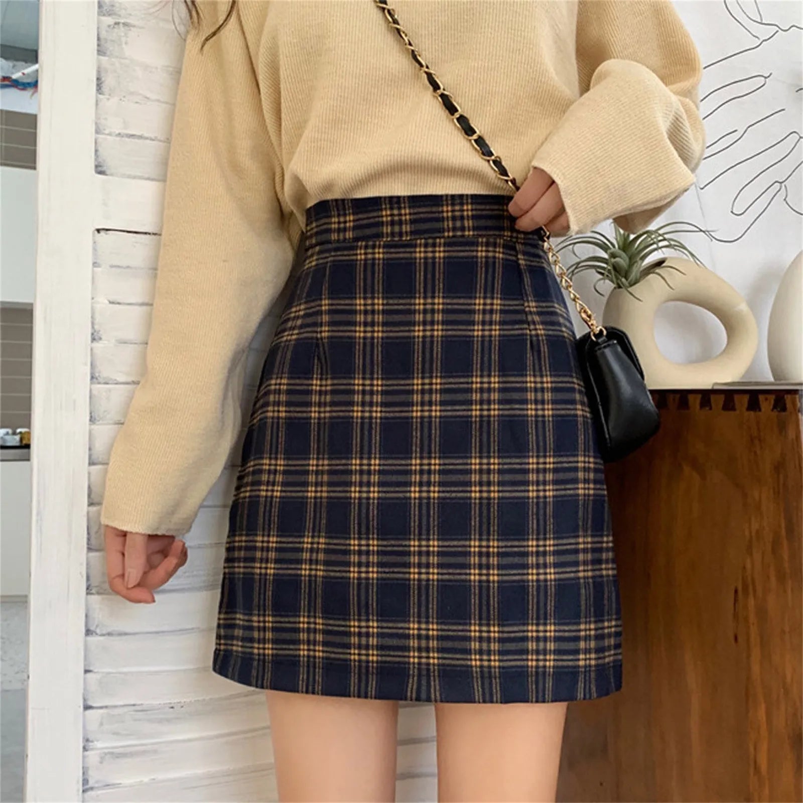 Hnewly Plaid Women Mini Skirt Summer A-Line Female Pleated Casual High Waist Women Girls Short Streetwear Student Skirts